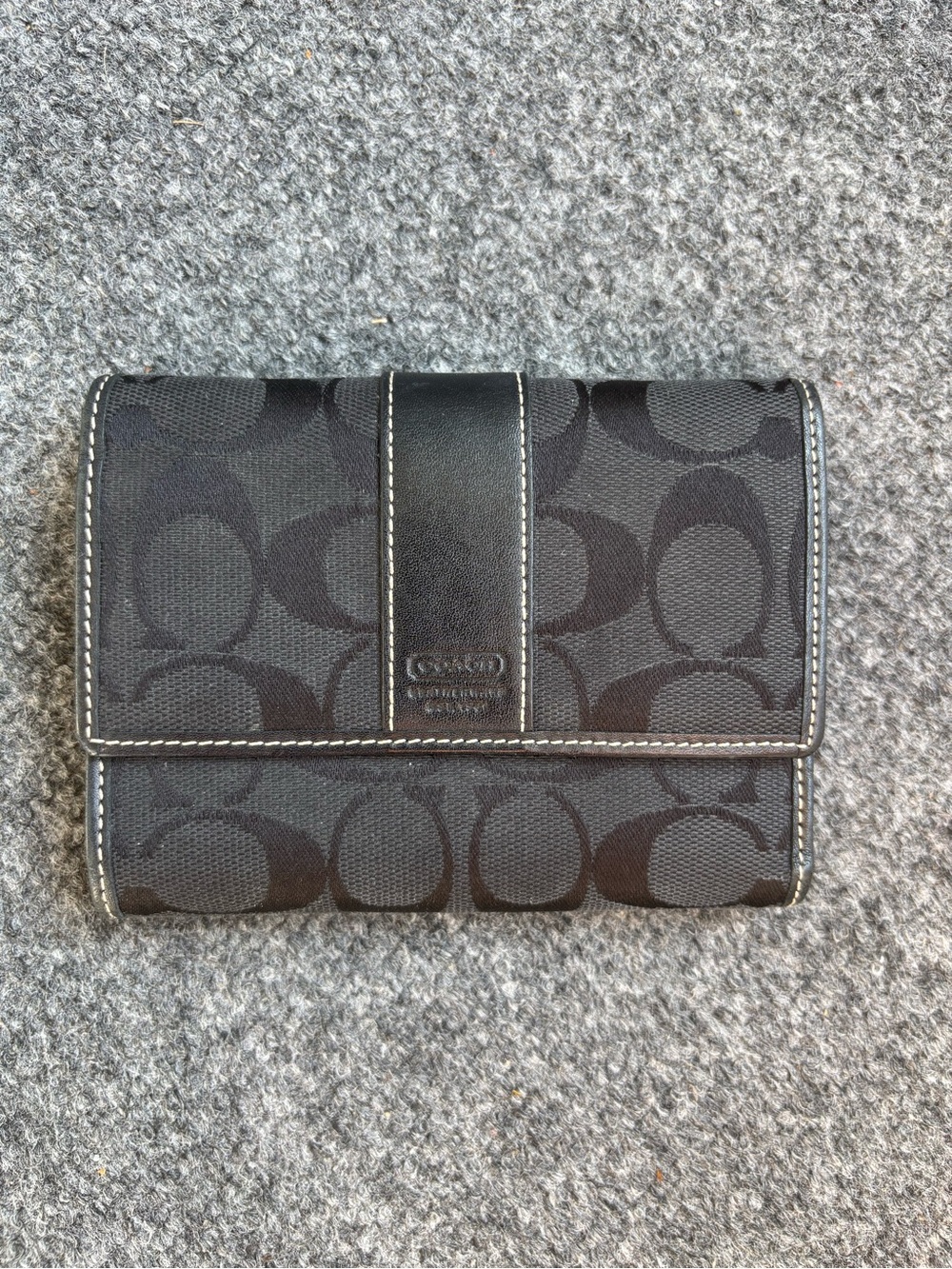 Coach Black Signature Canvas Wallet with Leather Trim